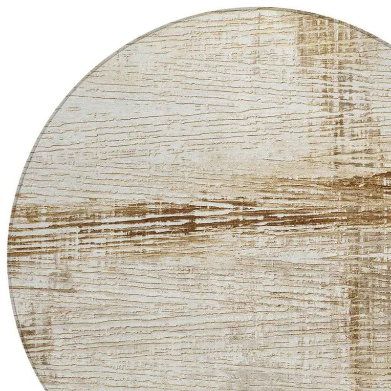 8' Ivory And Beige Round Striped Washable Indoor Outdoor Area Rug