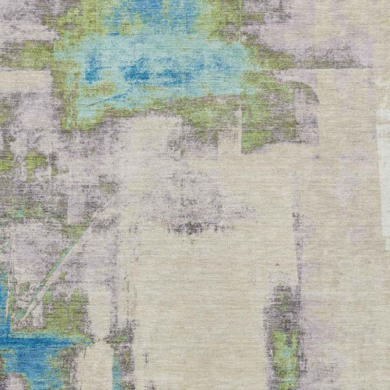 5' X 8' Linen And Fern Green Abstract Washable Indoor Outdoor Area Rug