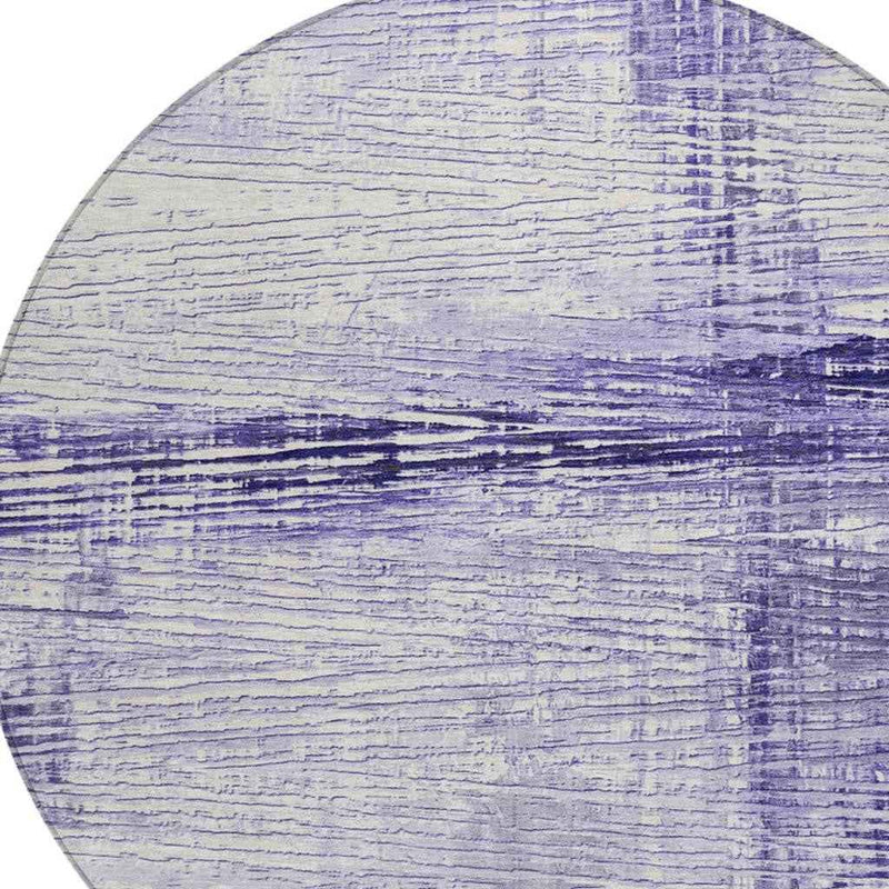 8' Lavender And Ivory Round Striped Washable Indoor Outdoor Area Rug