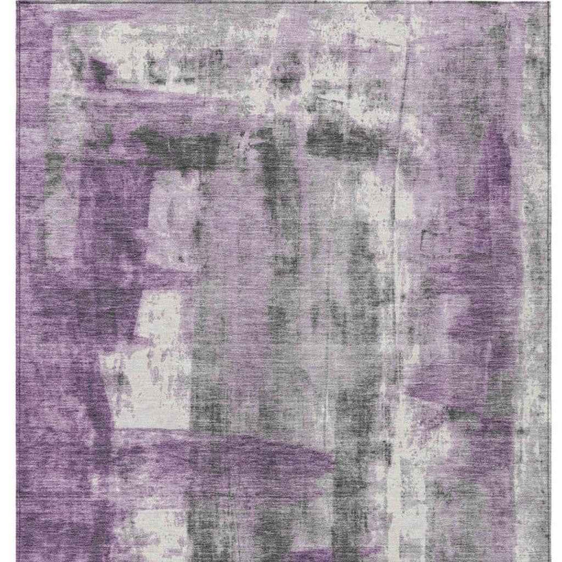 5' X 8' Purple And Ivory Abstract Washable Indoor Outdoor Area Rug
