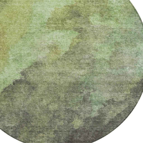 8' Green And Charcoal Round Abstract Washable Indoor Outdoor Area Rug