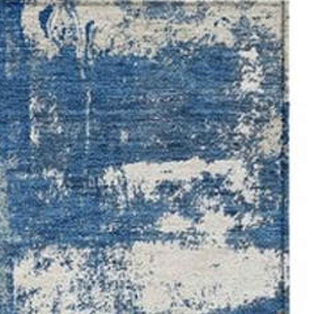 10' X 14' Navy Blue And Ivory Abstract Washable Indoor Outdoor Area Rug