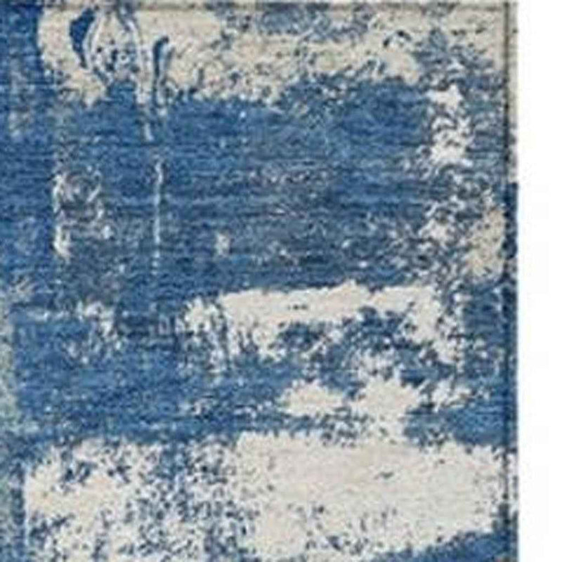 10' X 14' Navy Blue And Ivory Abstract Washable Indoor Outdoor Area Rug