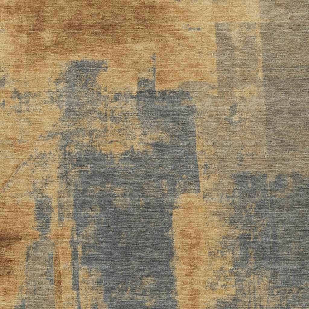 10' X 14' Gold And Charcoal Abstract Washable Indoor Outdoor Area Rug