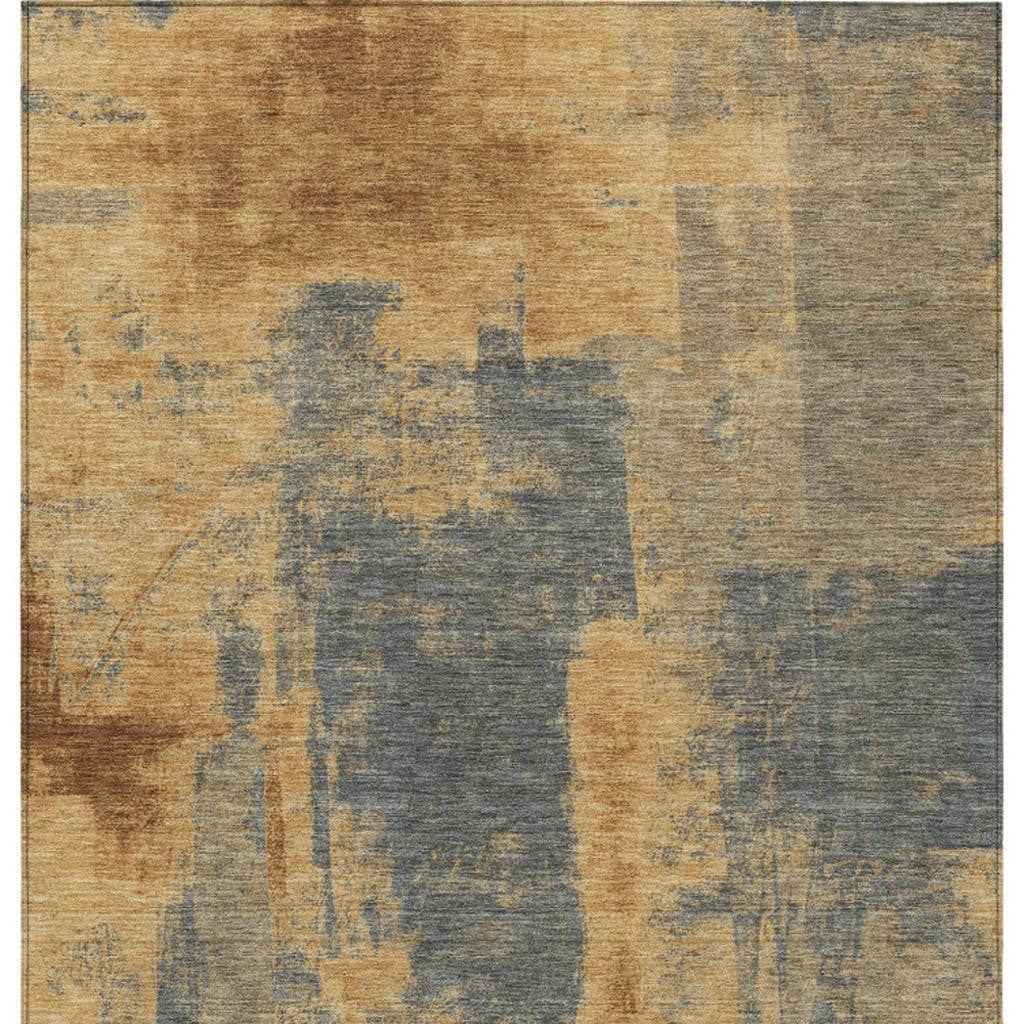 3' X 5' Gold And Charcoal Abstract Washable Indoor Outdoor Area Rug
