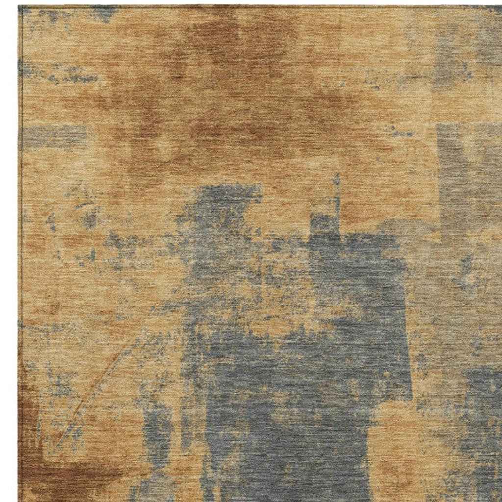 3' X 5' Gold And Charcoal Abstract Washable Indoor Outdoor Area Rug