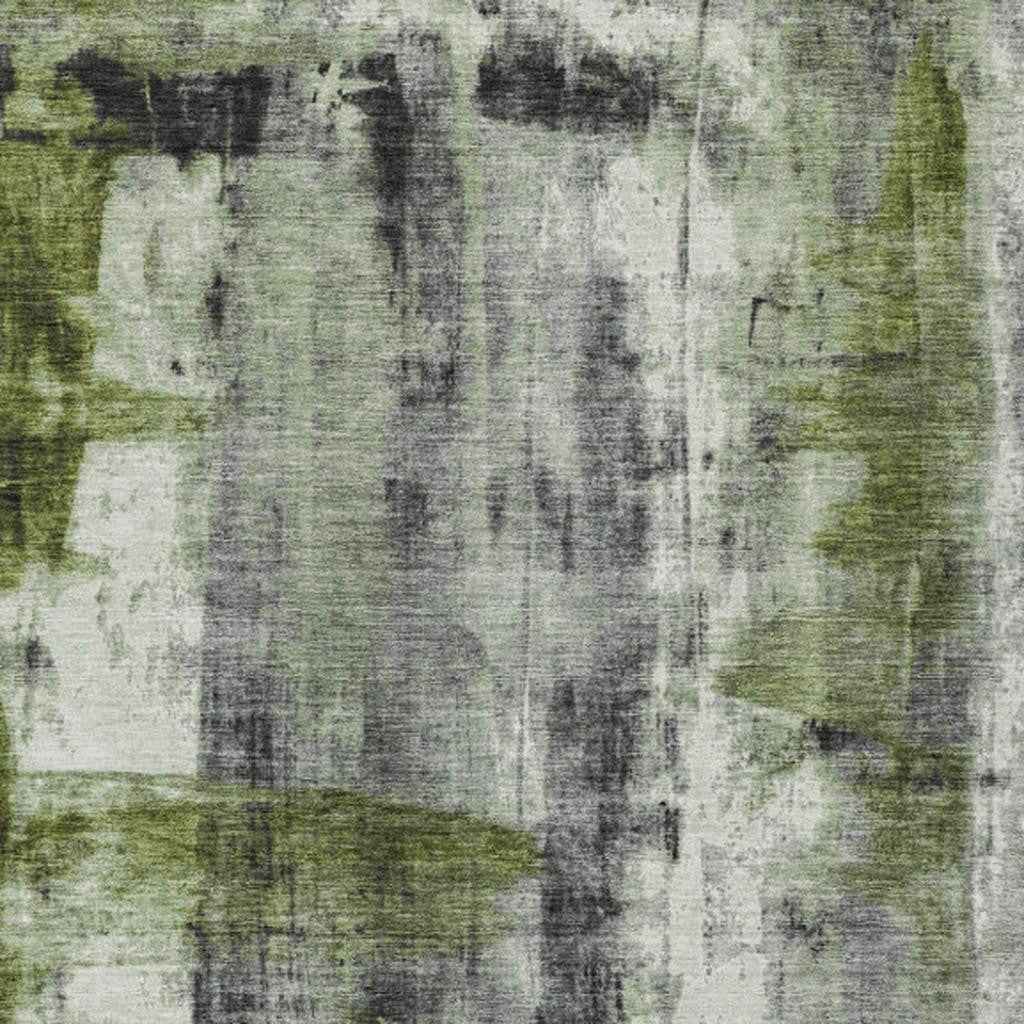 5' X 8' Olive Green And Ivory Abstract Washable Indoor Outdoor Area Rug