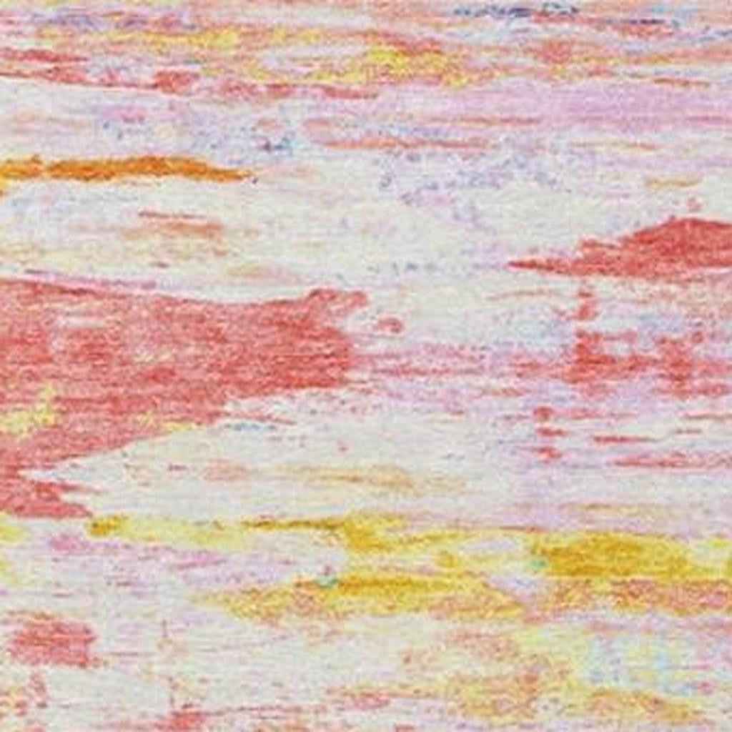 3' X 5' Coral And Yellow Abstract Washable Indoor Outdoor Area Rug