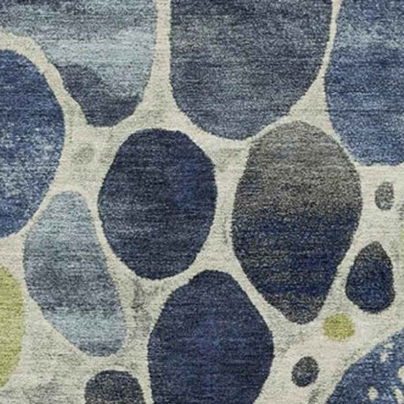 10' X 14' Denim Blue Ivory And Lime Green Geometric Washable Indoor Outdoor Area Rug