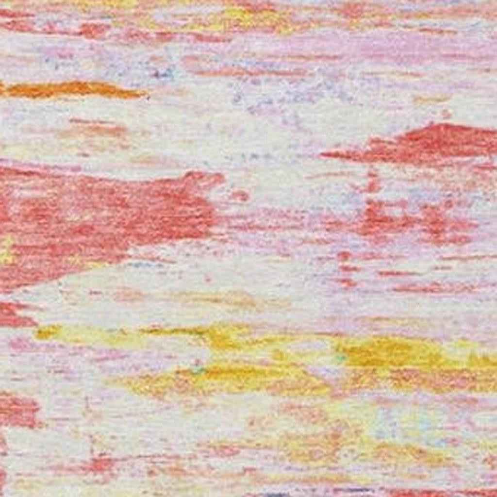 5' X 8' Coral And Yellow Abstract Washable Indoor Outdoor Area Rug