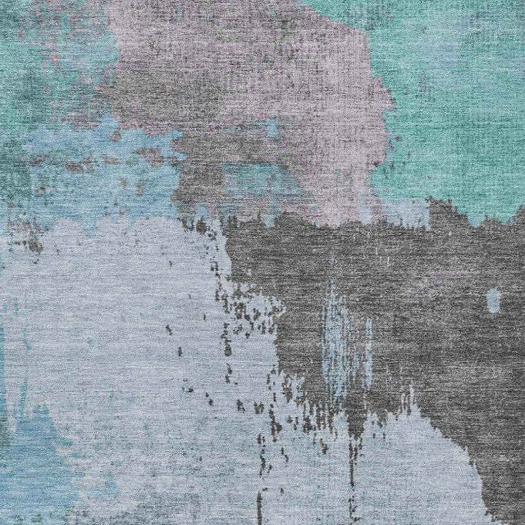 5' X 8' Teal Blue Aqua And Taupe Abstract Washable Indoor Outdoor Area Rug