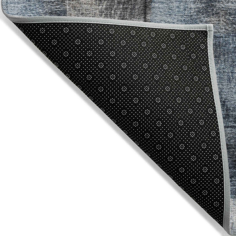 8' Taupe And Denim Blue Round Striped Washable Indoor Outdoor Area Rug