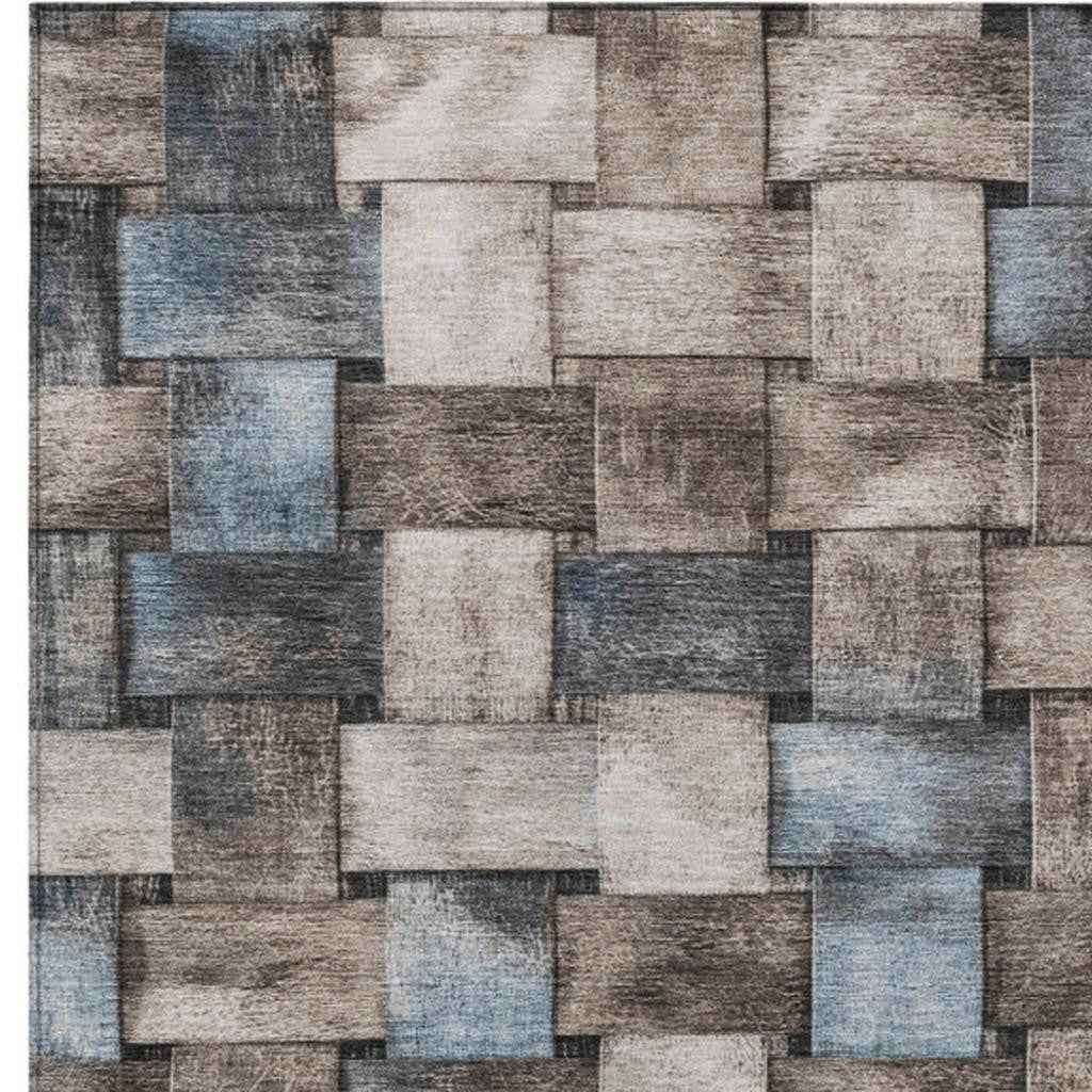 5' X 8' Taupe And Denim Blue Striped Washable Indoor Outdoor Area Rug