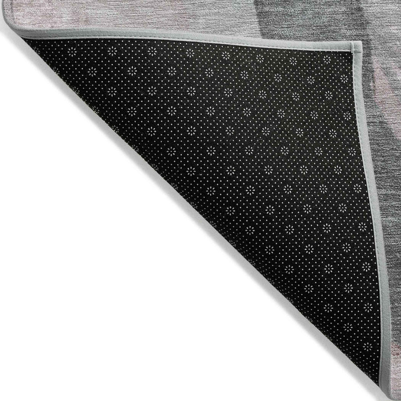 8' Blush And Gray Round Abstract Washable Indoor Outdoor Area Rug