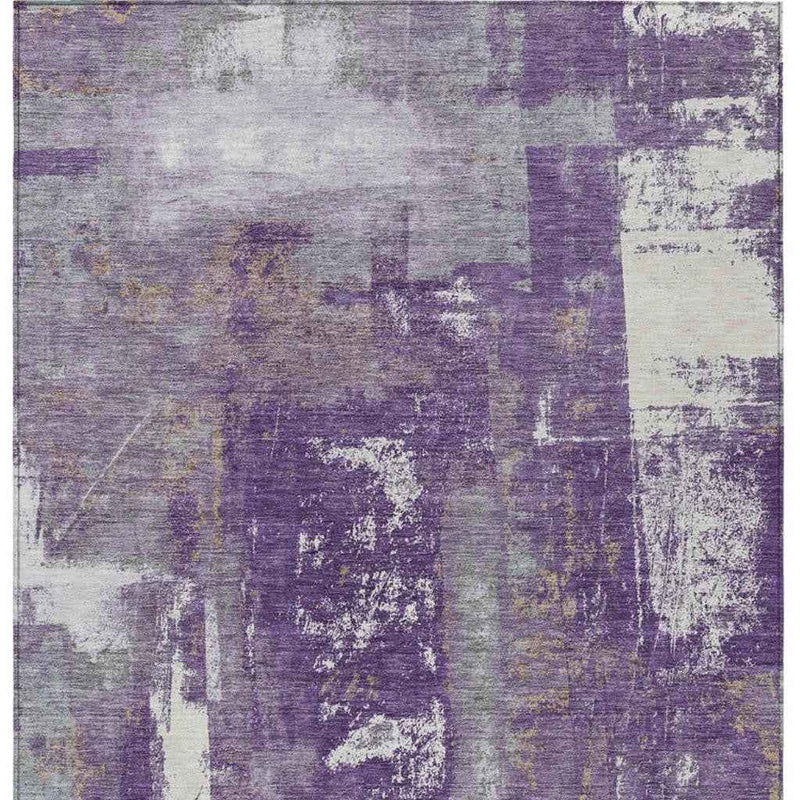 10' X 14' Purple And Ivory Abstract Washable Indoor Outdoor Area Rug