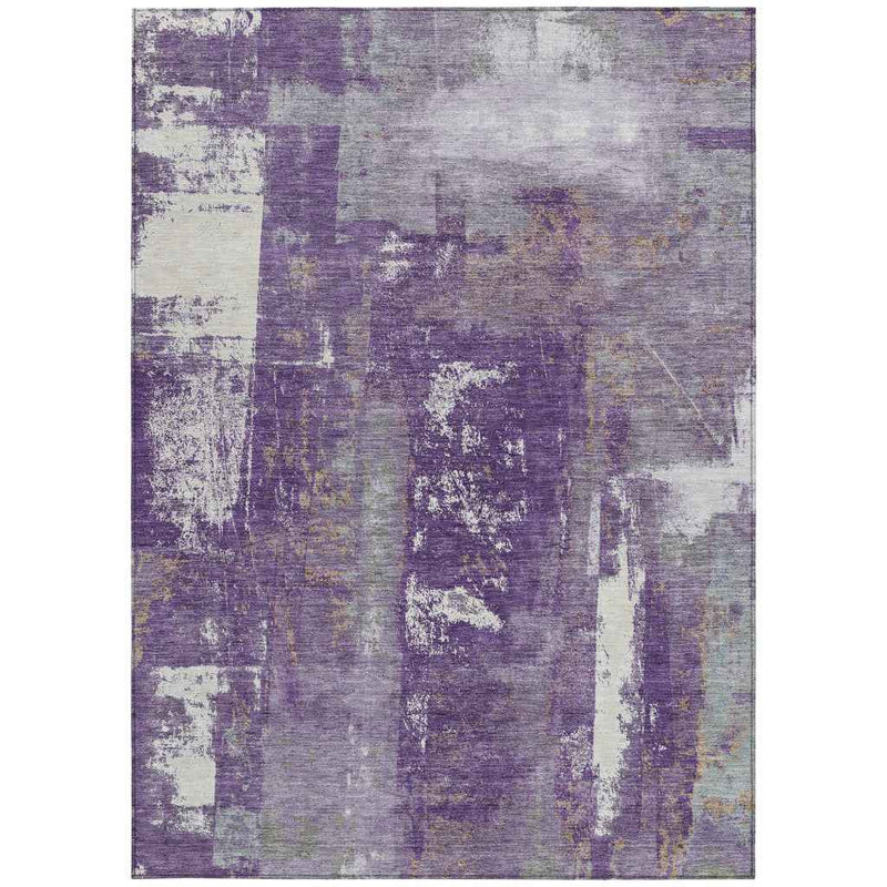 10' X 14' Purple And Ivory Abstract Washable Indoor Outdoor Area Rug