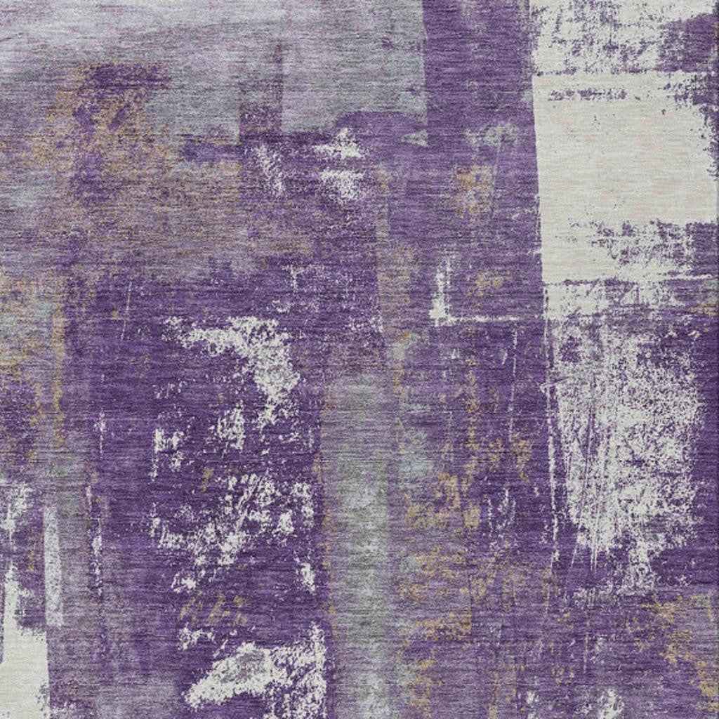 8' X 10' Purple And Ivory Abstract Washable Indoor Outdoor Area Rug