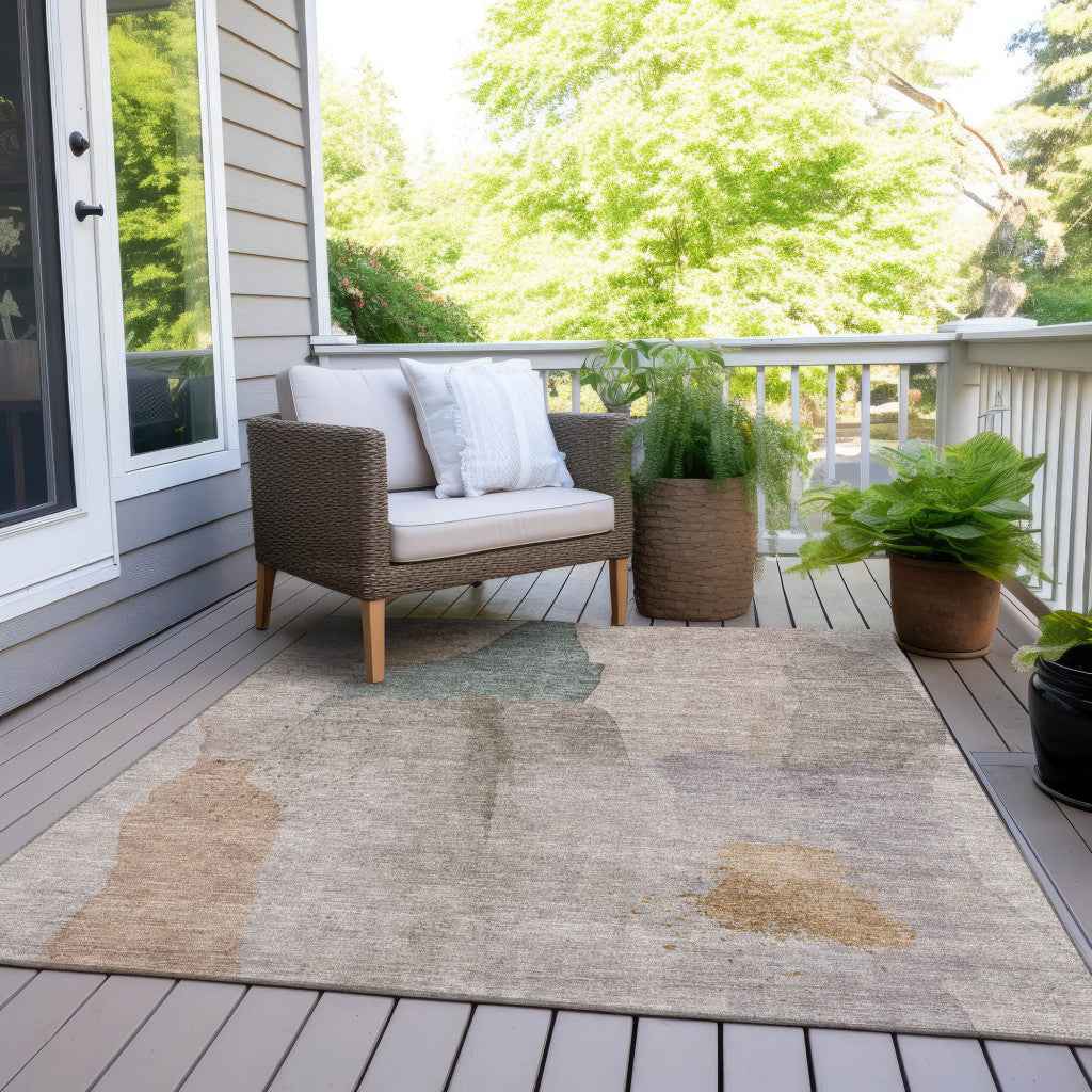 3' X 5' Copper And Pale Aqua Abstract Washable Indoor Outdoor Area Rug
