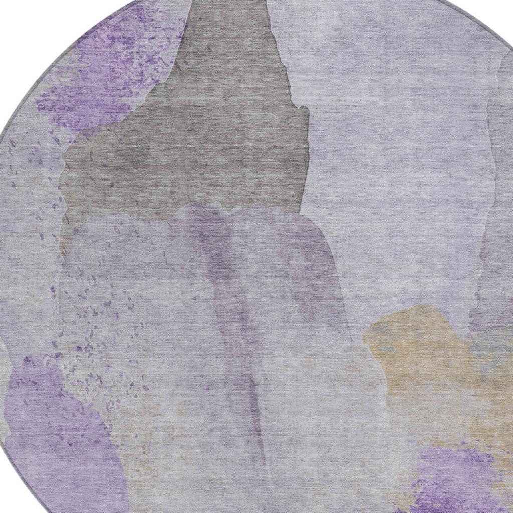 8' Lavender And Gray Round Abstract Washable Indoor Outdoor Area Rug