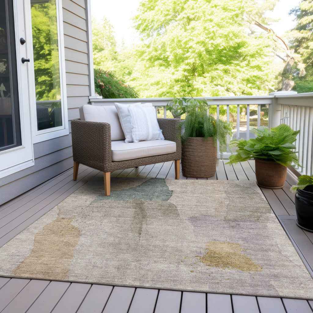 5' X 8' Beige And Taupe Abstract Washable Indoor Outdoor Area Rug