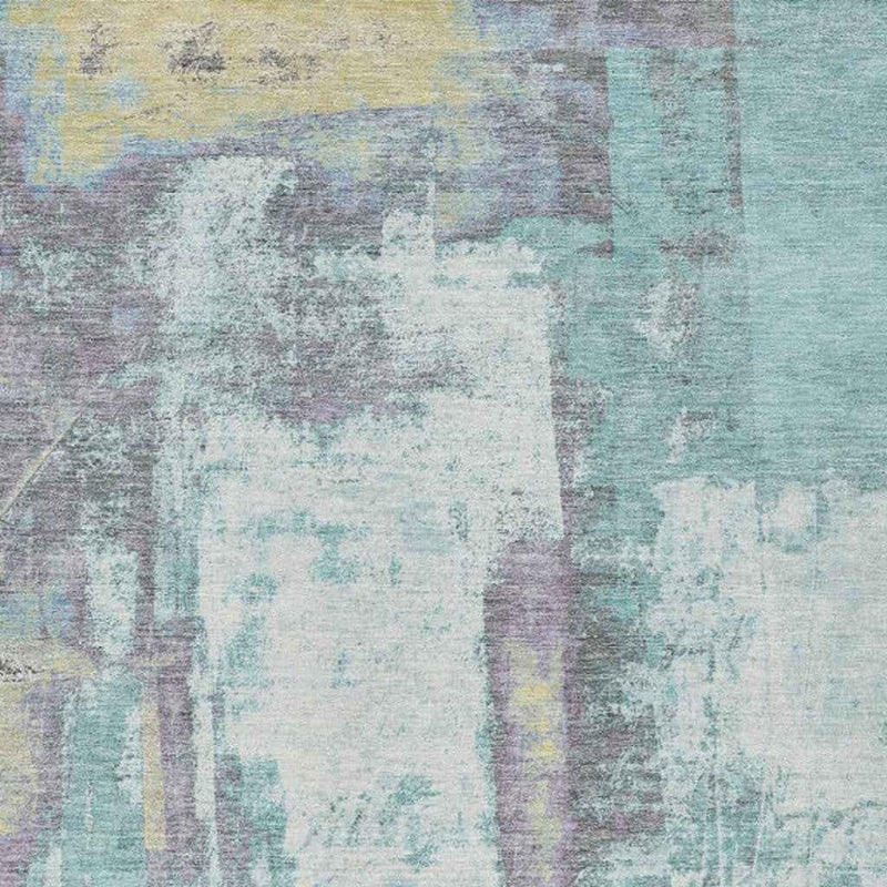 5' X 8' Teal Blue And Ivory Abstract Washable Indoor Outdoor Area Rug