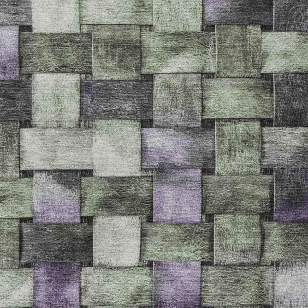 9' X 12' Sage And Purple Striped Washable Indoor Outdoor Area Rug
