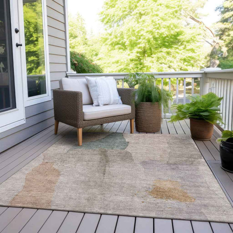 9' X 12' Copper And Pale Aqua Abstract Washable Indoor Outdoor Area Rug