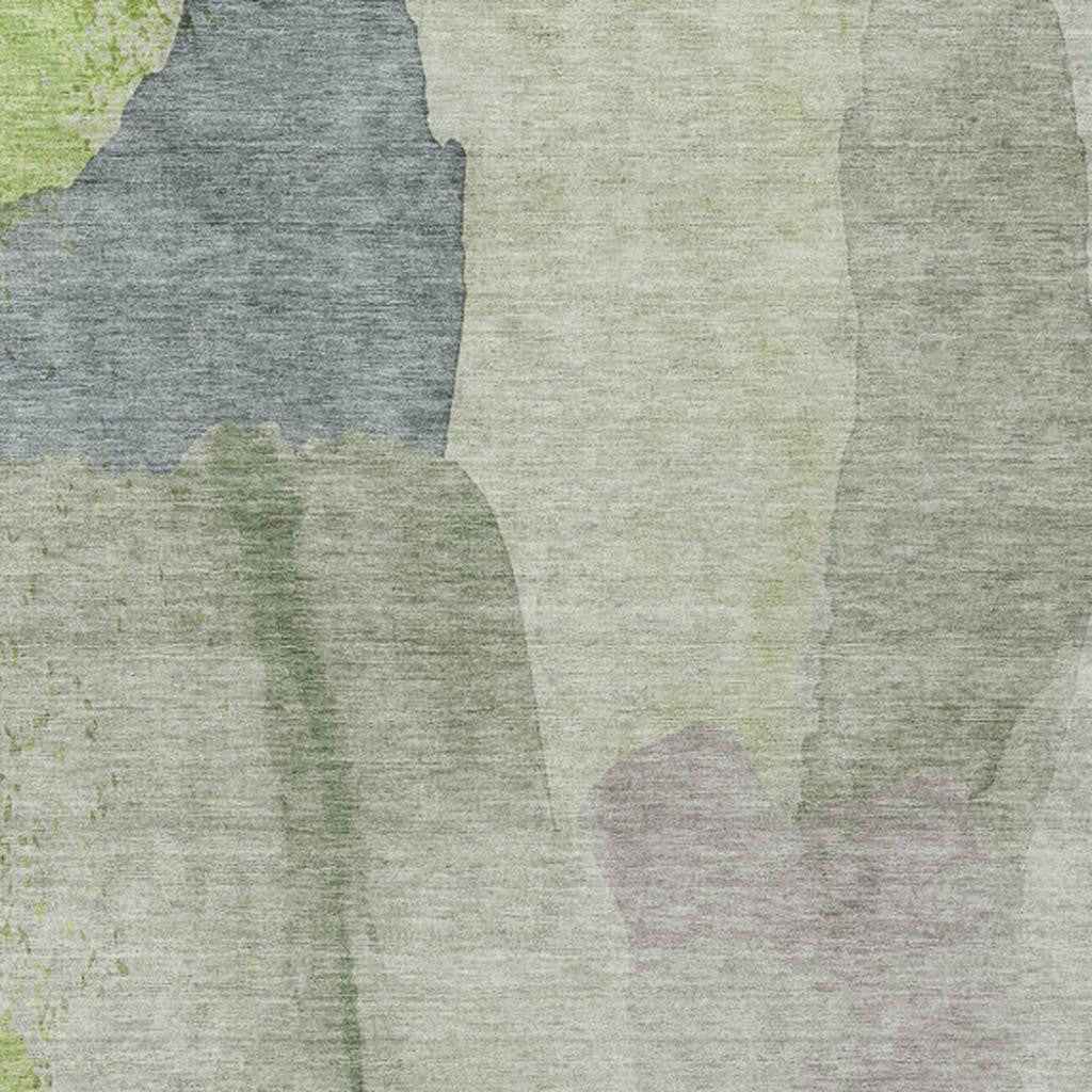 3' X 5' Artichoke Green And Taupe Abstract Washable Indoor Outdoor Area Rug