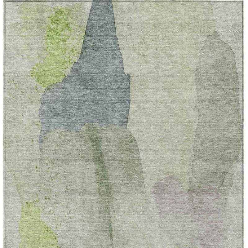 3' X 5' Artichoke Green And Taupe Abstract Washable Indoor Outdoor Area Rug