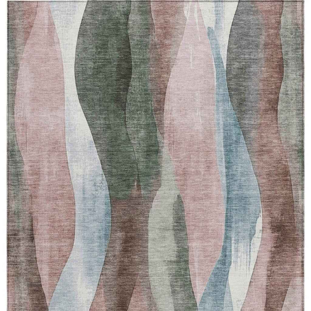 10' X 14' Salmon And Denim Blue Abstract Washable Indoor Outdoor Area Rug