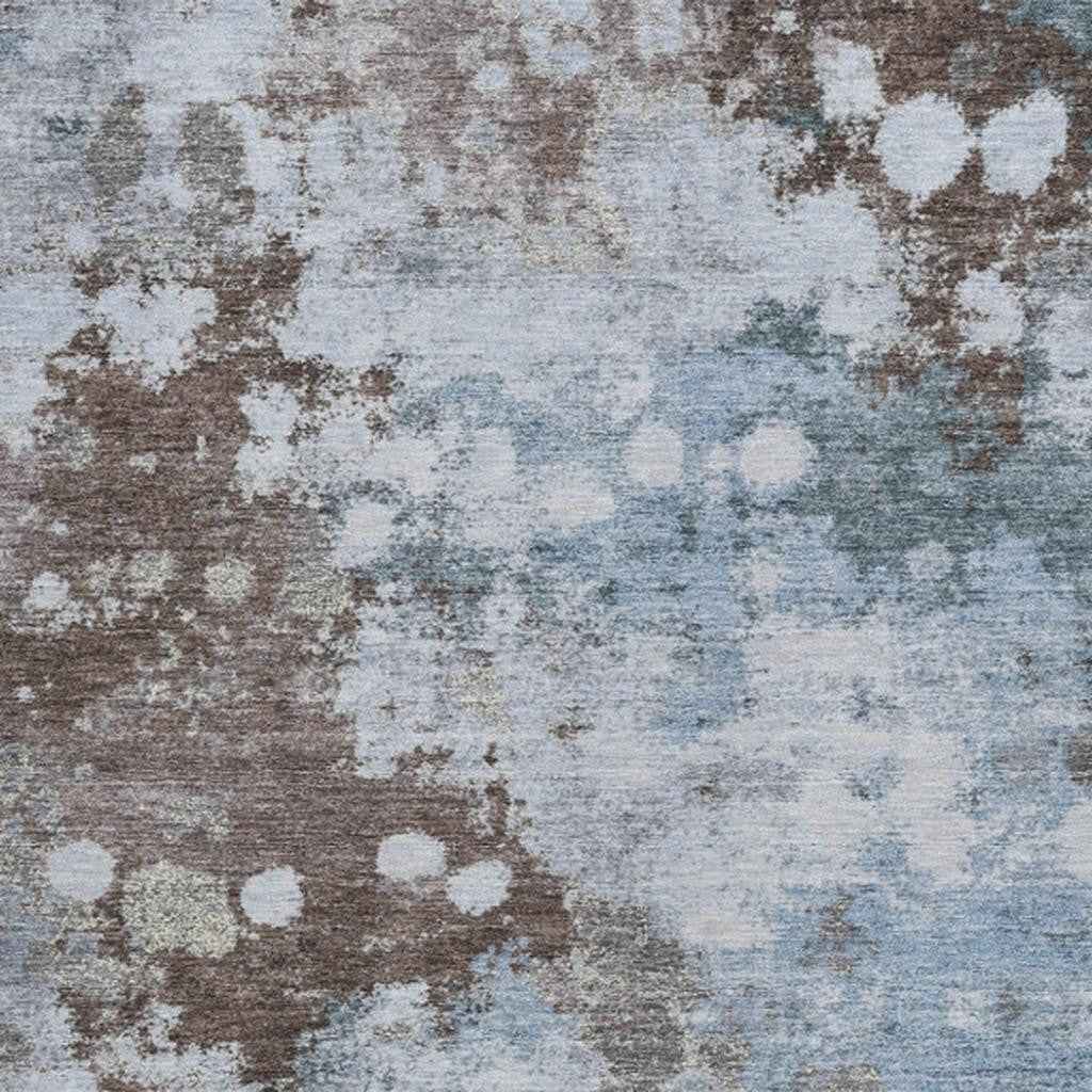 8' X 10' Sky Blue And Brown Abstract Washable Indoor Outdoor Area Rug