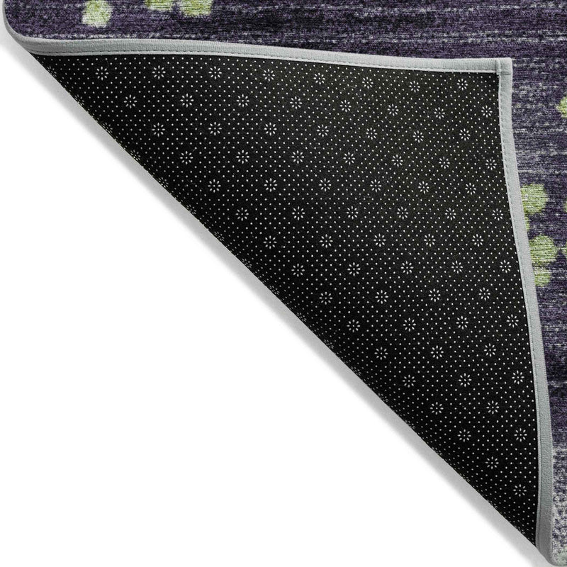 8' Artichoke Green And Purple Round Geometric Washable Indoor Outdoor Area Rug