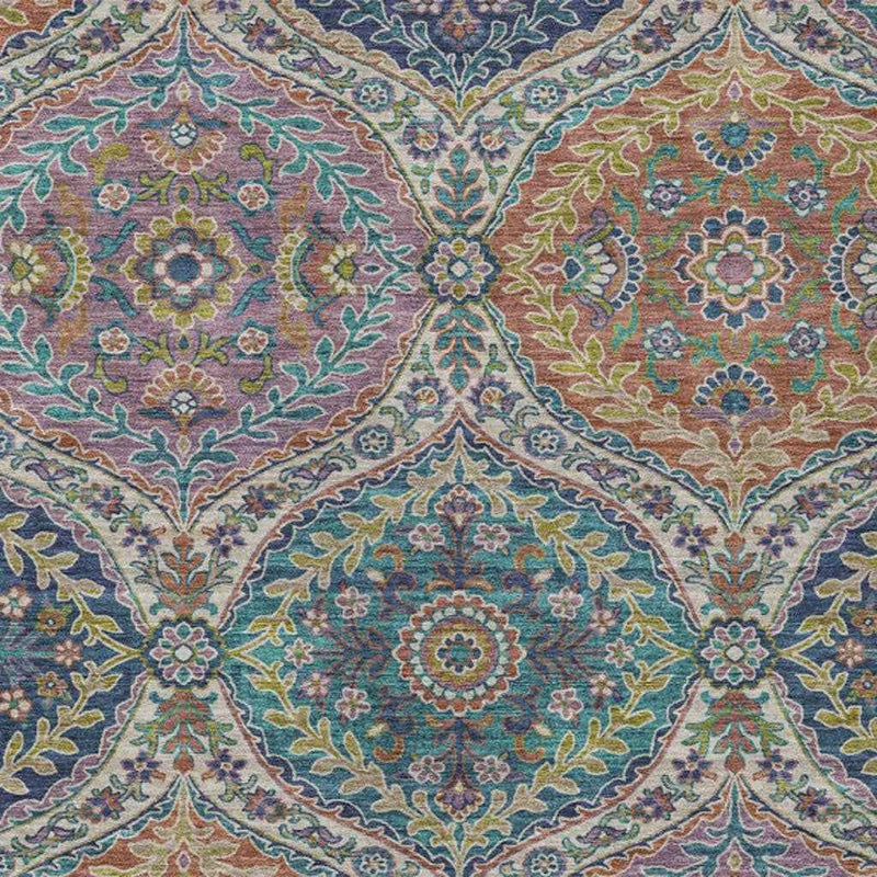 8' X 10' Blue Copper And Gold Floral Washable Indoor Outdoor Area Rug