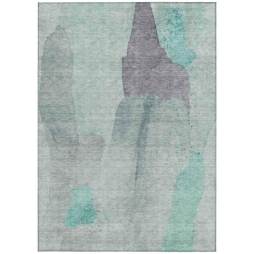 3' X 5' Teal Blue And Aqua Abstract Washable Indoor Outdoor Area Rug