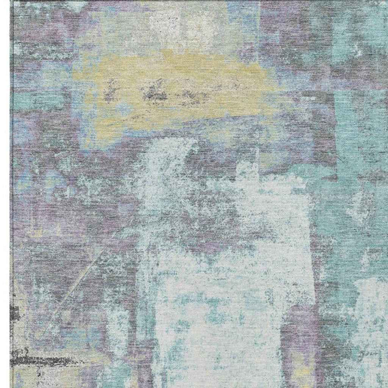 3' X 5' Teal Blue And Ivory Abstract Washable Indoor Outdoor Area Rug