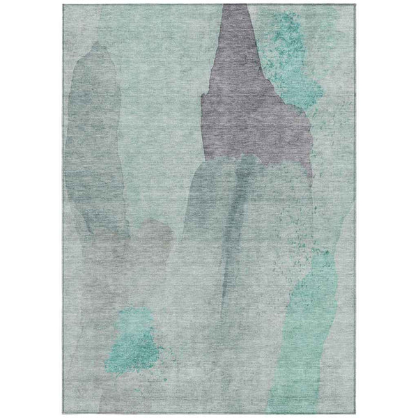 5' X 8' Teal Blue And Aqua Abstract Washable Indoor Outdoor Area Rug