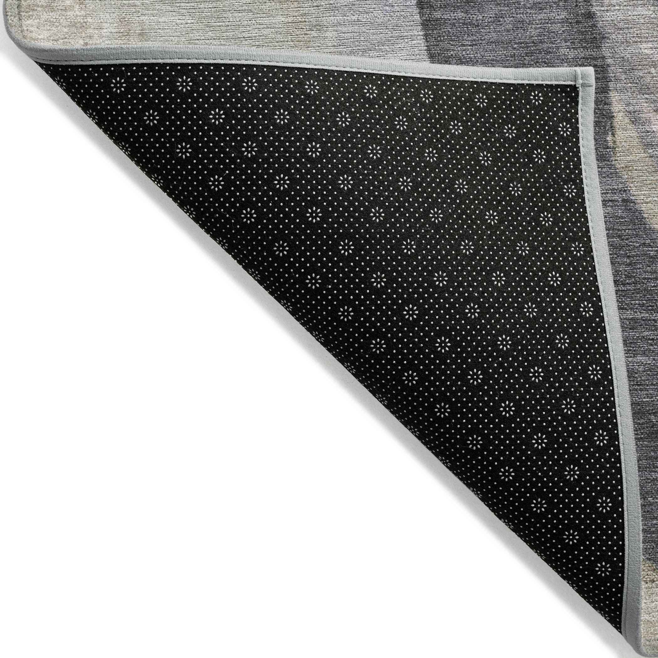 8' Ivory And Charcoal Round Abstract Washable Indoor Outdoor Area Rug