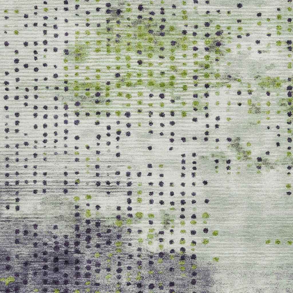 9' X 12' Artichoke Green And Purple Geometric Washable Indoor Outdoor Area Rug