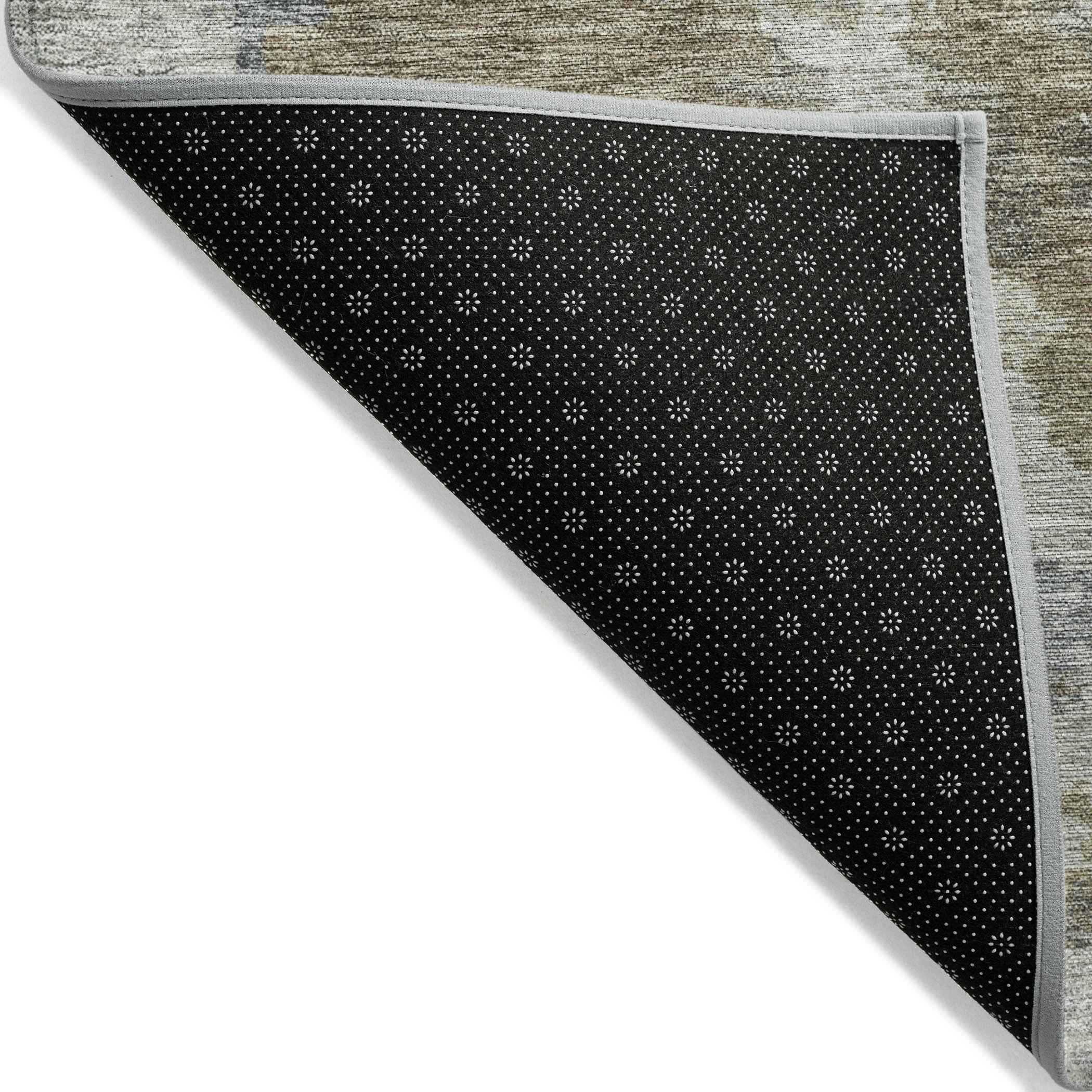 8' Gold And Ivory Round Abstract Washable Indoor Outdoor Area Rug