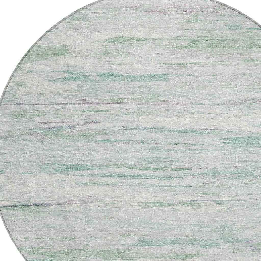 8' Artichoke Green And Ivory Round Abstract Washable Indoor Outdoor Area Rug