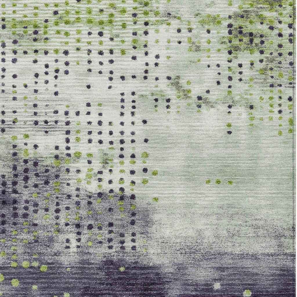 3' X 5' Artichoke Green And Purple Geometric Washable Indoor Outdoor Area Rug