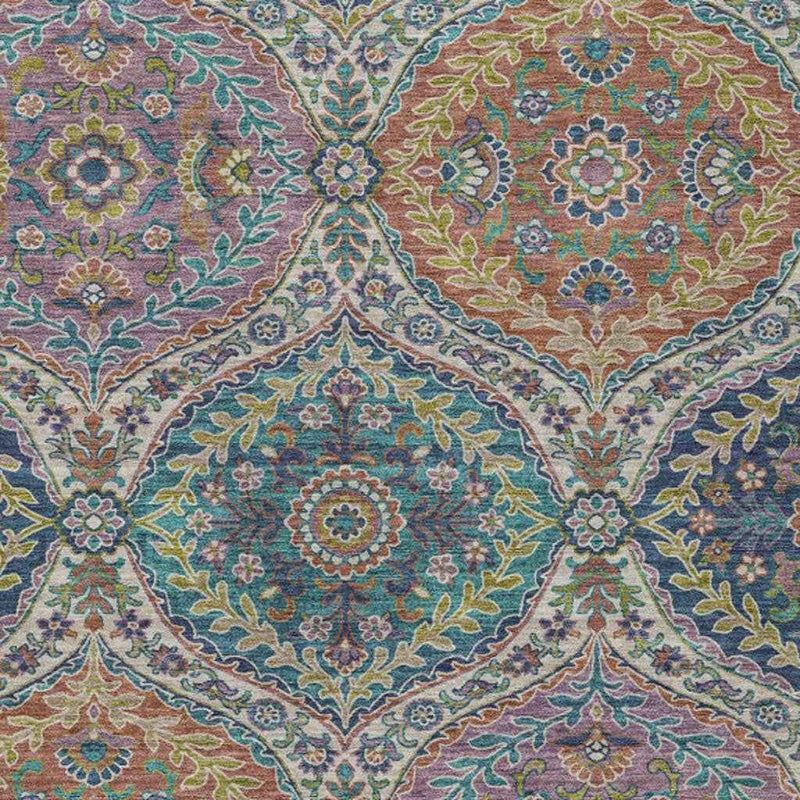 9' X 12' Blue Copper And Gold Floral Washable Indoor Outdoor Area Rug