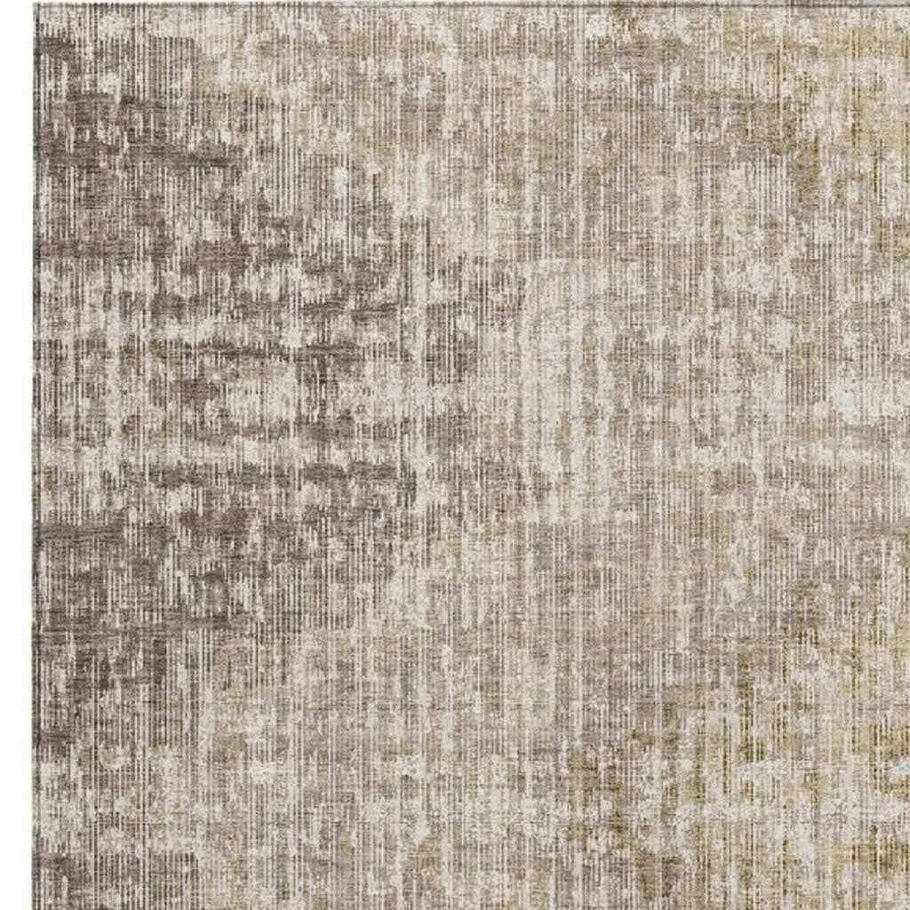 9' X 12' Khaki And Beige Geometric Washable Indoor Outdoor Area Rug