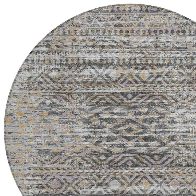8' Gray And Beige Round Moroccan Washable Indoor Outdoor Area Rug