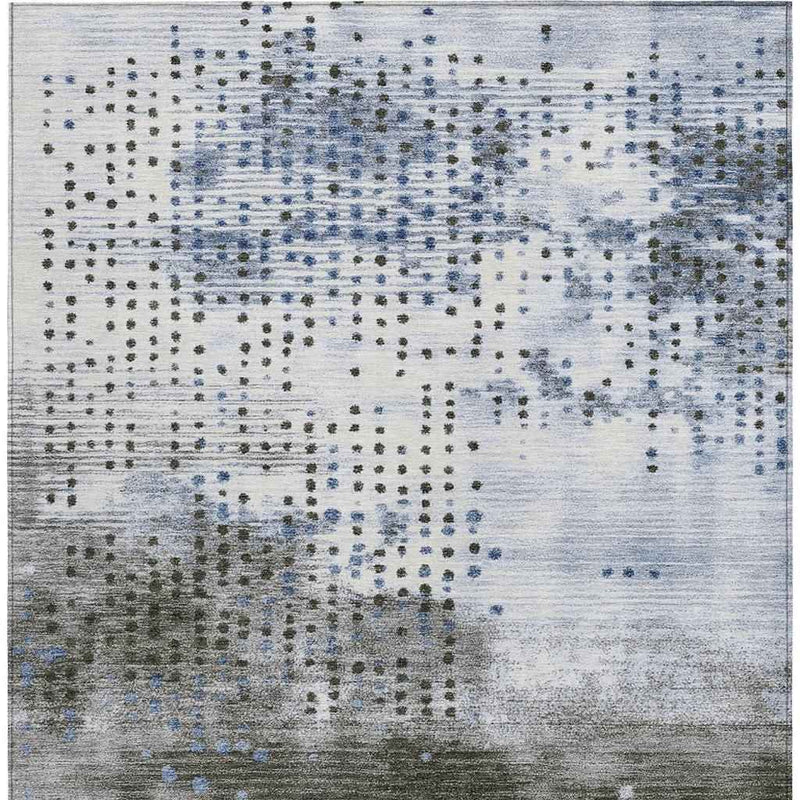 5' X 8' Denim Blue And Brown Geometric Washable Indoor Outdoor Area Rug