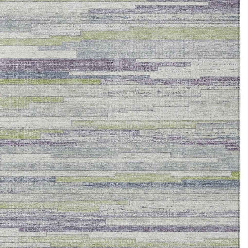8' X 10' Artichoke Green And Plum Striped Washable Indoor Outdoor Area Rug