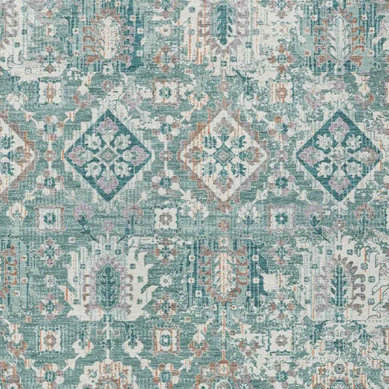 8' X 10' Pale Aqua And Copper Floral Medallion Washable Indoor Outdoor Area Rug