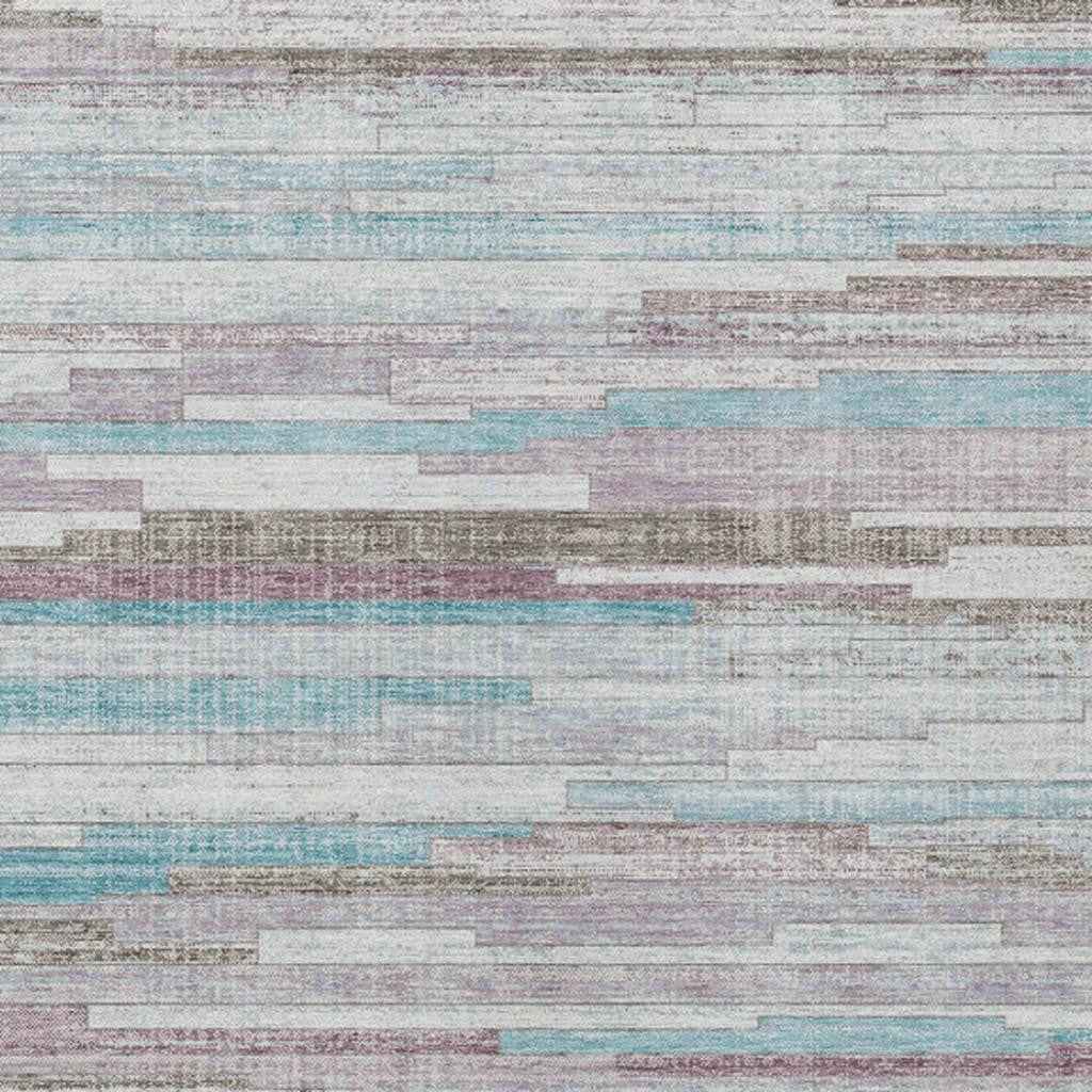 5' X 8' Teal Blue And Beige Striped Washable Indoor Outdoor Area Rug