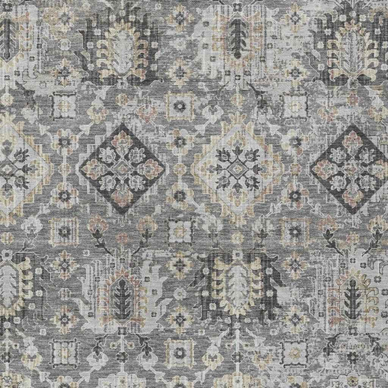 8' X 10' Gray And Copper Floral Medallion Washable Indoor Outdoor Area Rug