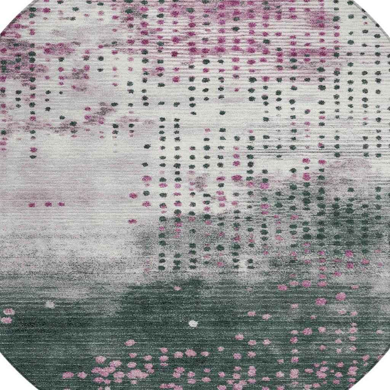 8' Blush And Emerald Round Geometric Washable Indoor Outdoor Area Rug